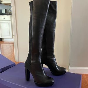 Stuart Weitzman Black Leather Demistrong Knee High Boots.